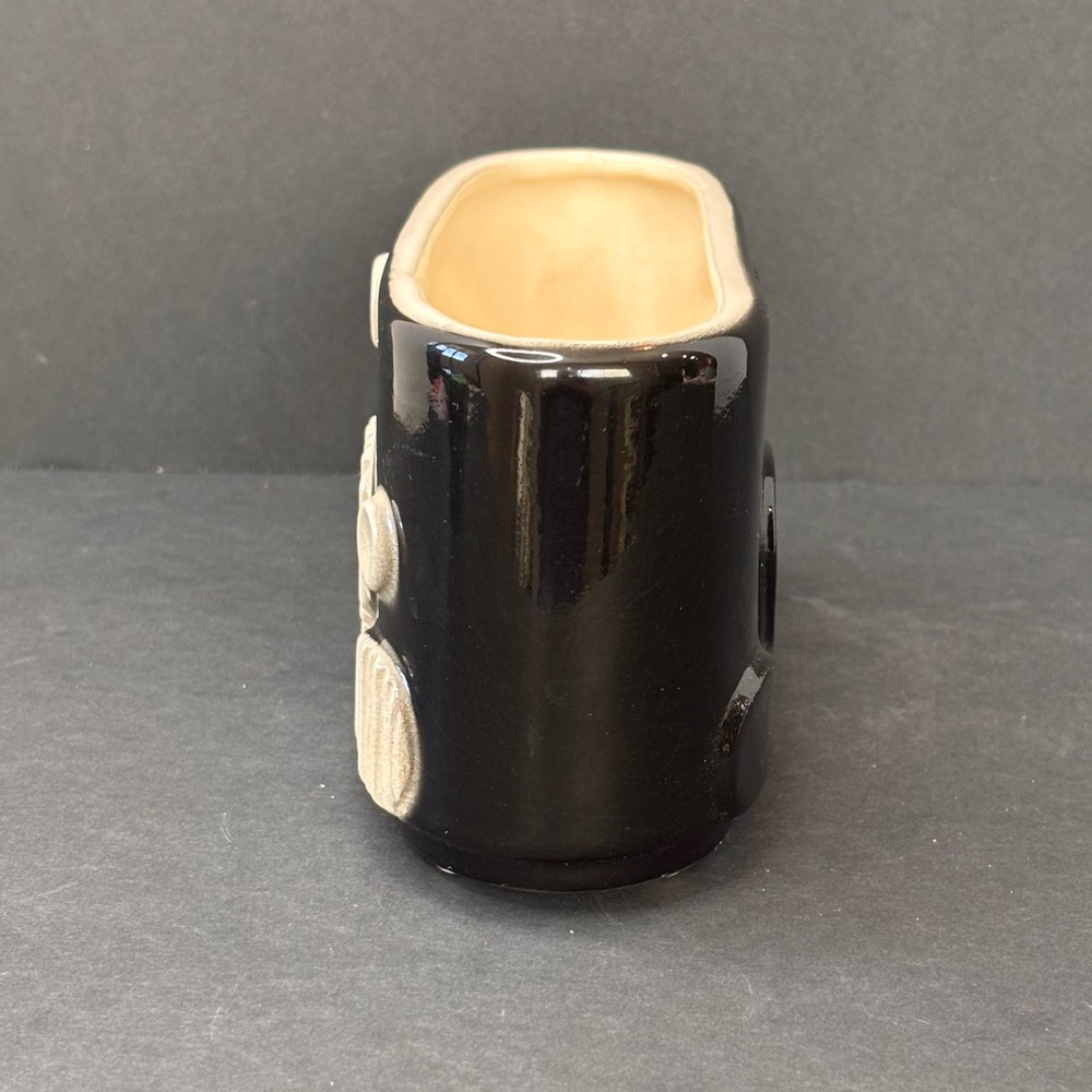 Art Deco Pottery Planter Vase Gloss Black White Royal Copley 7.25” long - Picture 2 of 9
